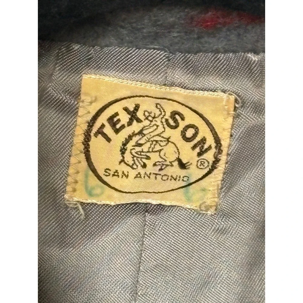Vintage 1950s Tex-Son San Antonio Boys Wool Coat Grey Red Atomic Pattern Size 6